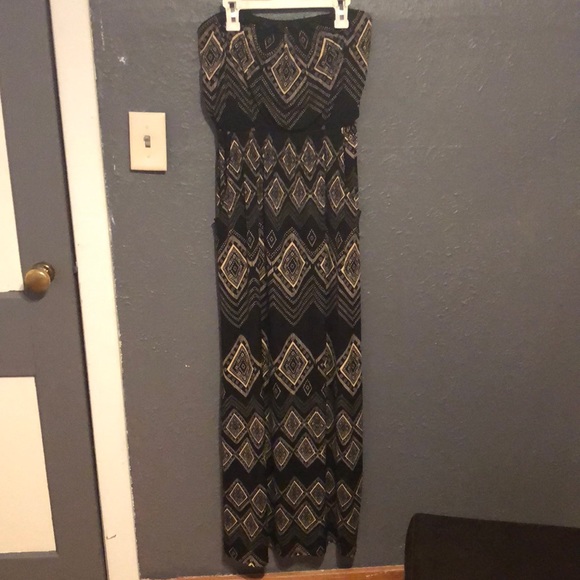 Strapless Black and Tan maxi dress - Picture 1 of 4